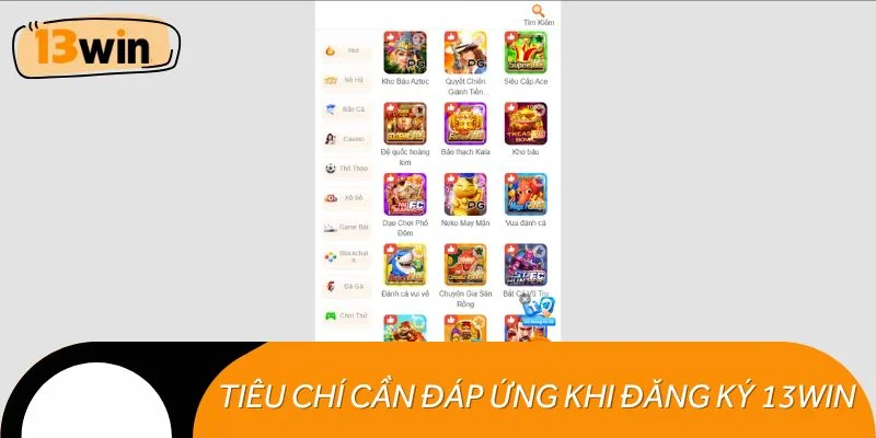 Tiêu chí cần đáp ứng khi đăng ký 13WIN